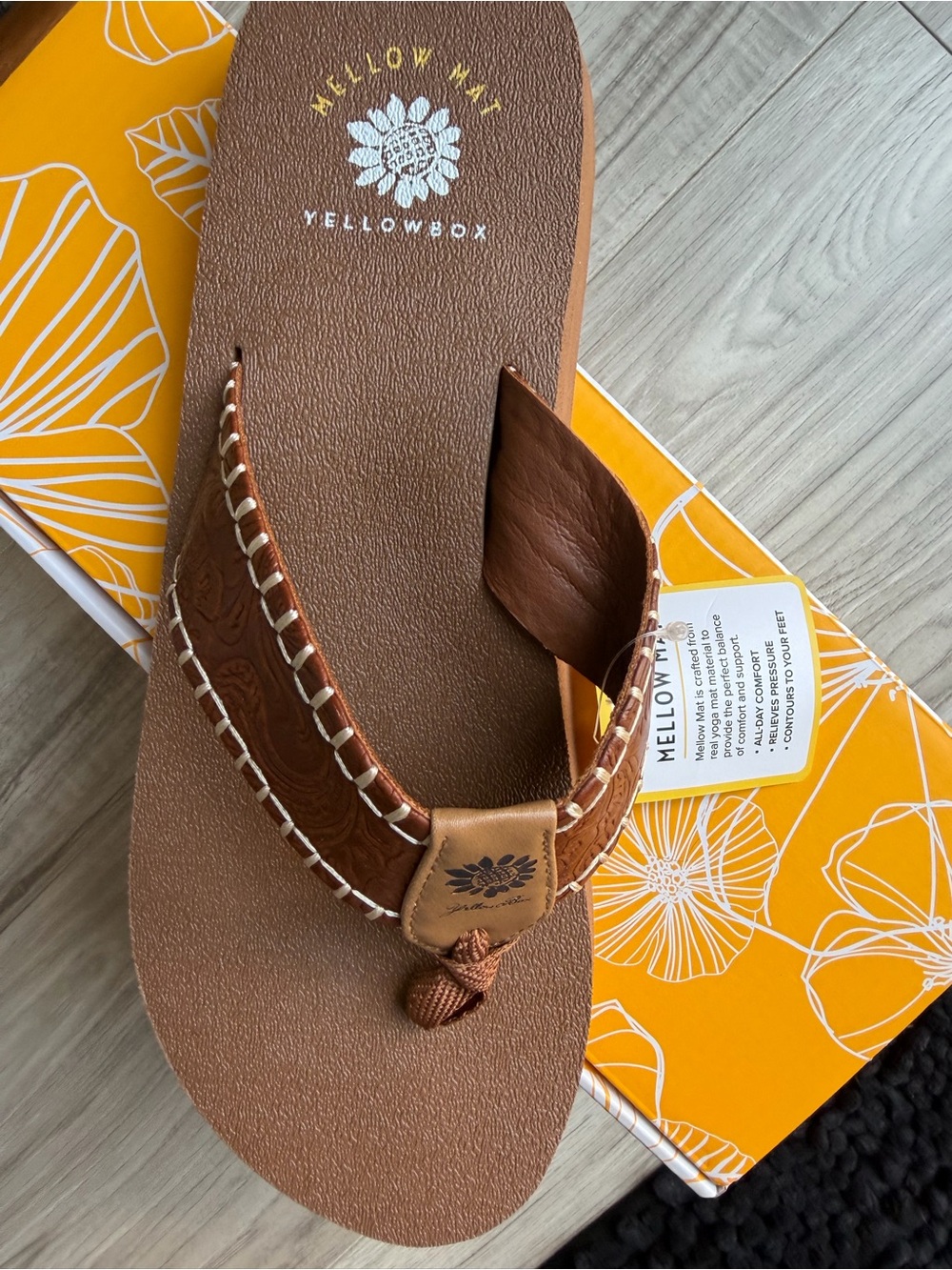 Yellow Box Brown Leather Flip Flop Sandal